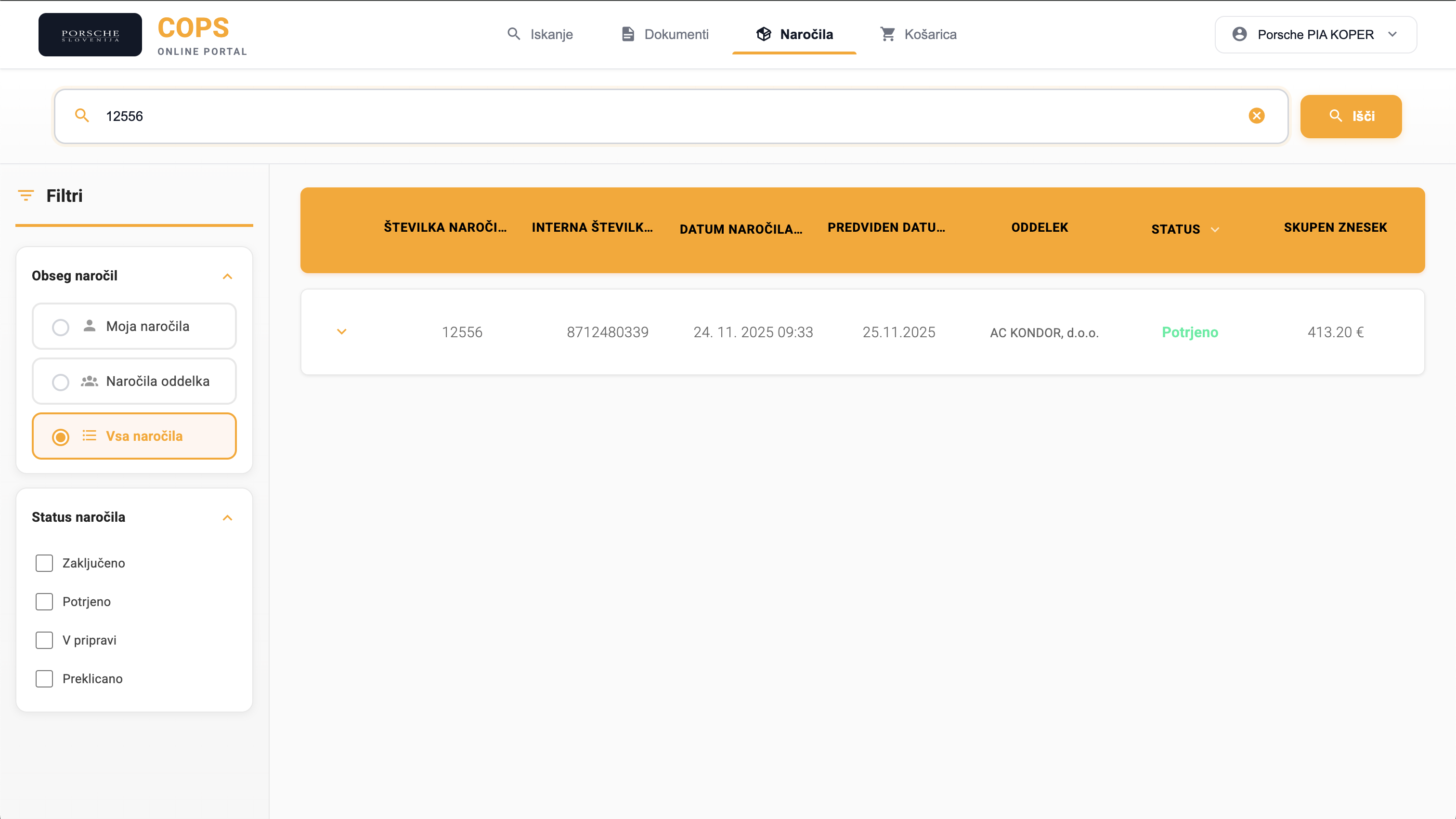 Screenshot for Stran z naročili
